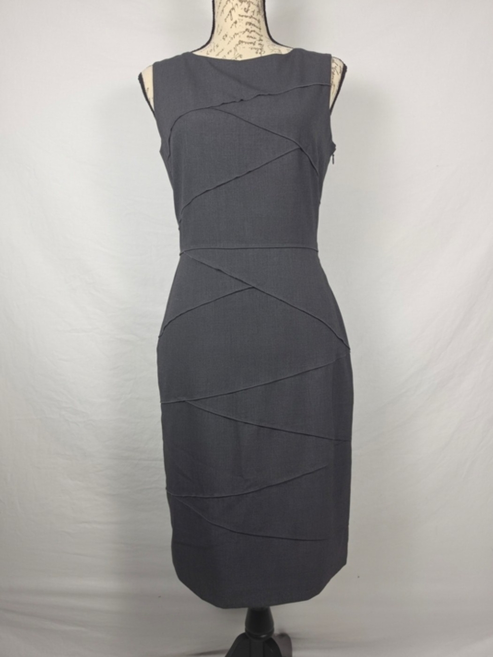 Calvin Klein Gray Asymmetrical Seam Sleeveless Sheath Dress Size 4